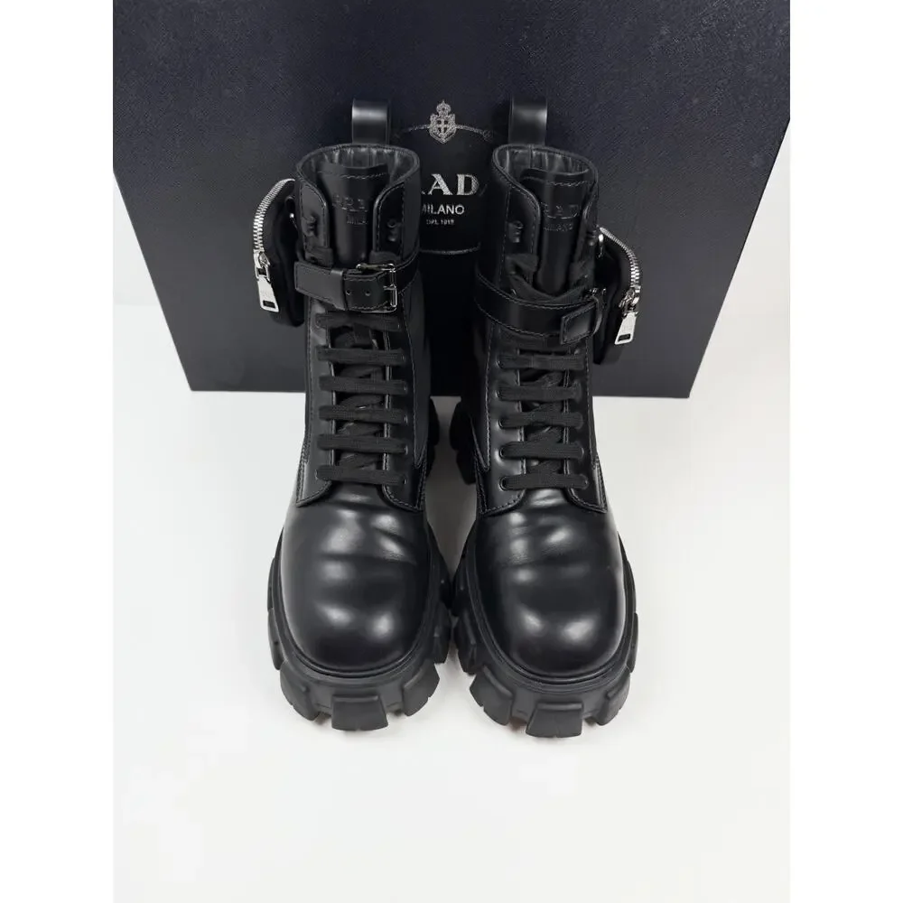 Size 9UK/10US - Prada Monolith Pouch Leather Ankle Boots